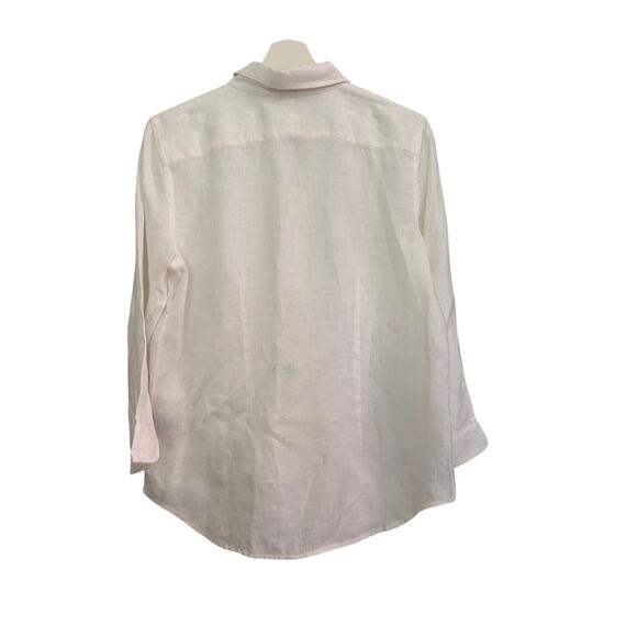 Lauren Ralph Lauren Shirt Womens M‎ White Linen Gold Button Crest Classic - Picture 2 of 8